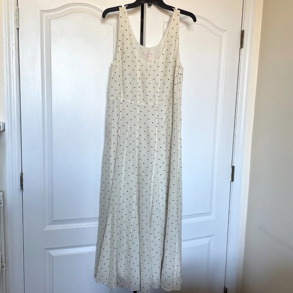 Rebecca Taylor Ivory Black Polka Dot 100% Silk A-line Midi Dress - Picture 3 of 8